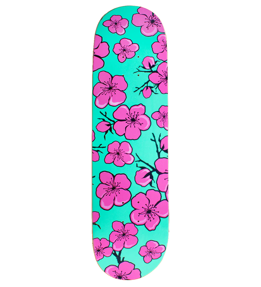 Teal & Pink Cartoon Blossom Skateboard Deck