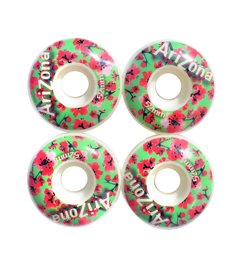 4-Piece Teal & Pink Cherry Blossom Skateboard Wheel Set