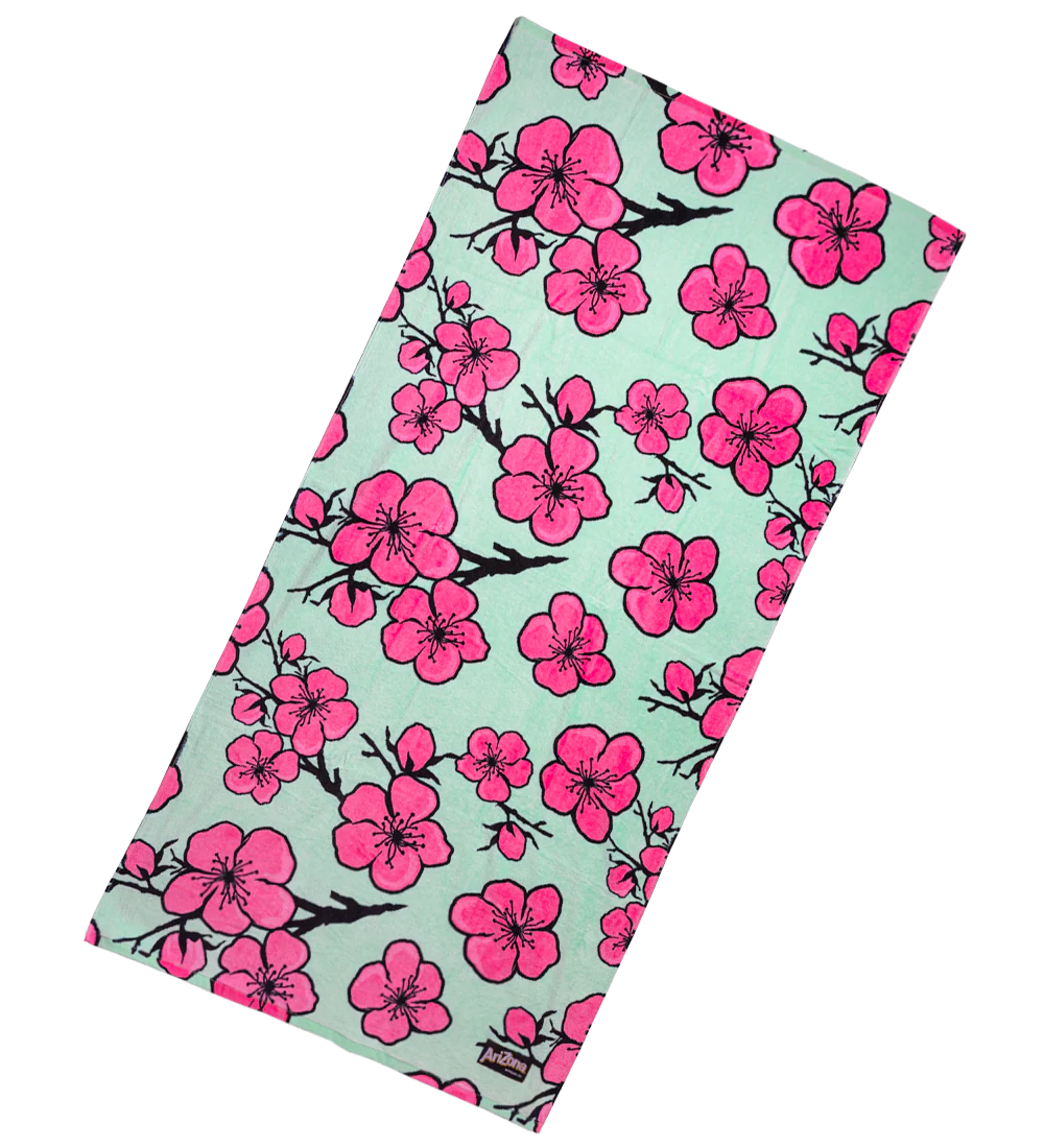 Teal & Pink Cherry Blossom Cotton Beach Towel