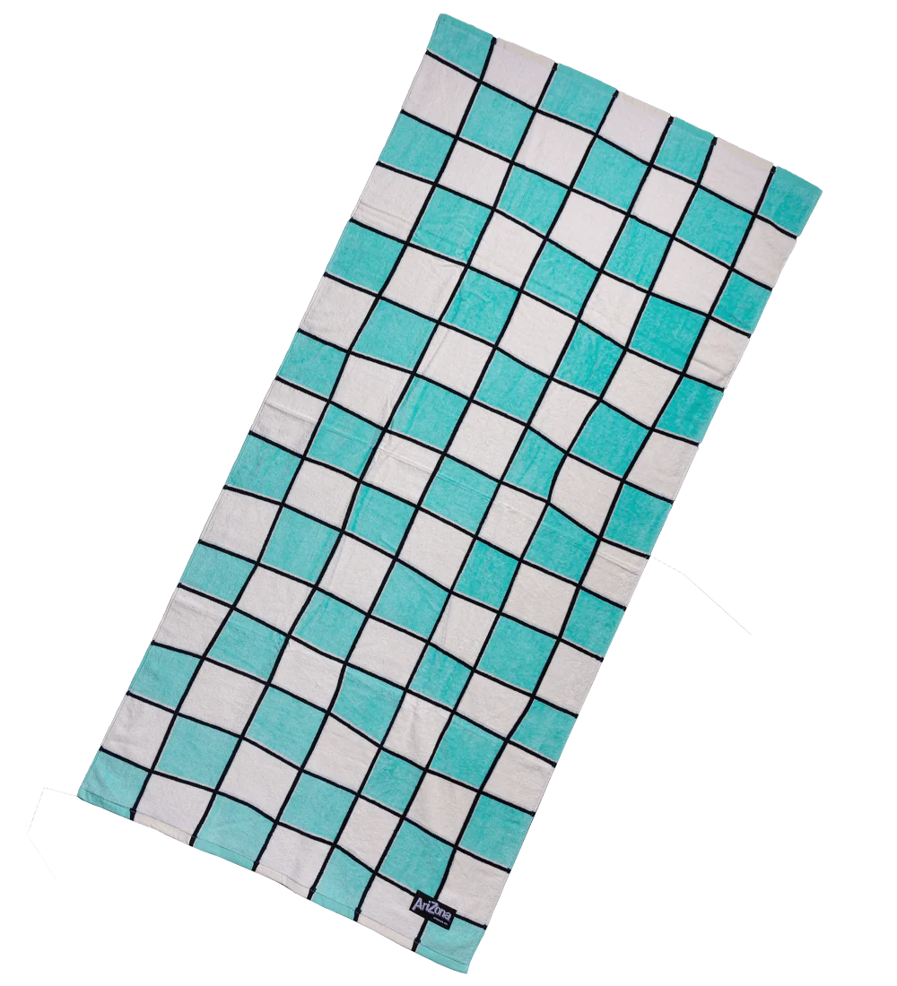 Cream & Teal Checkerboard Cotton Beach Towel