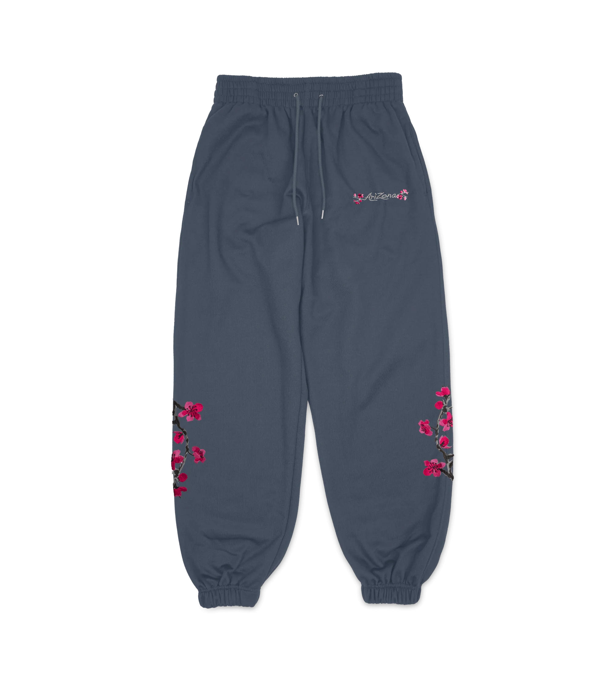 Navy Cherry Blossom-Embroidered Cotton Sweatpants