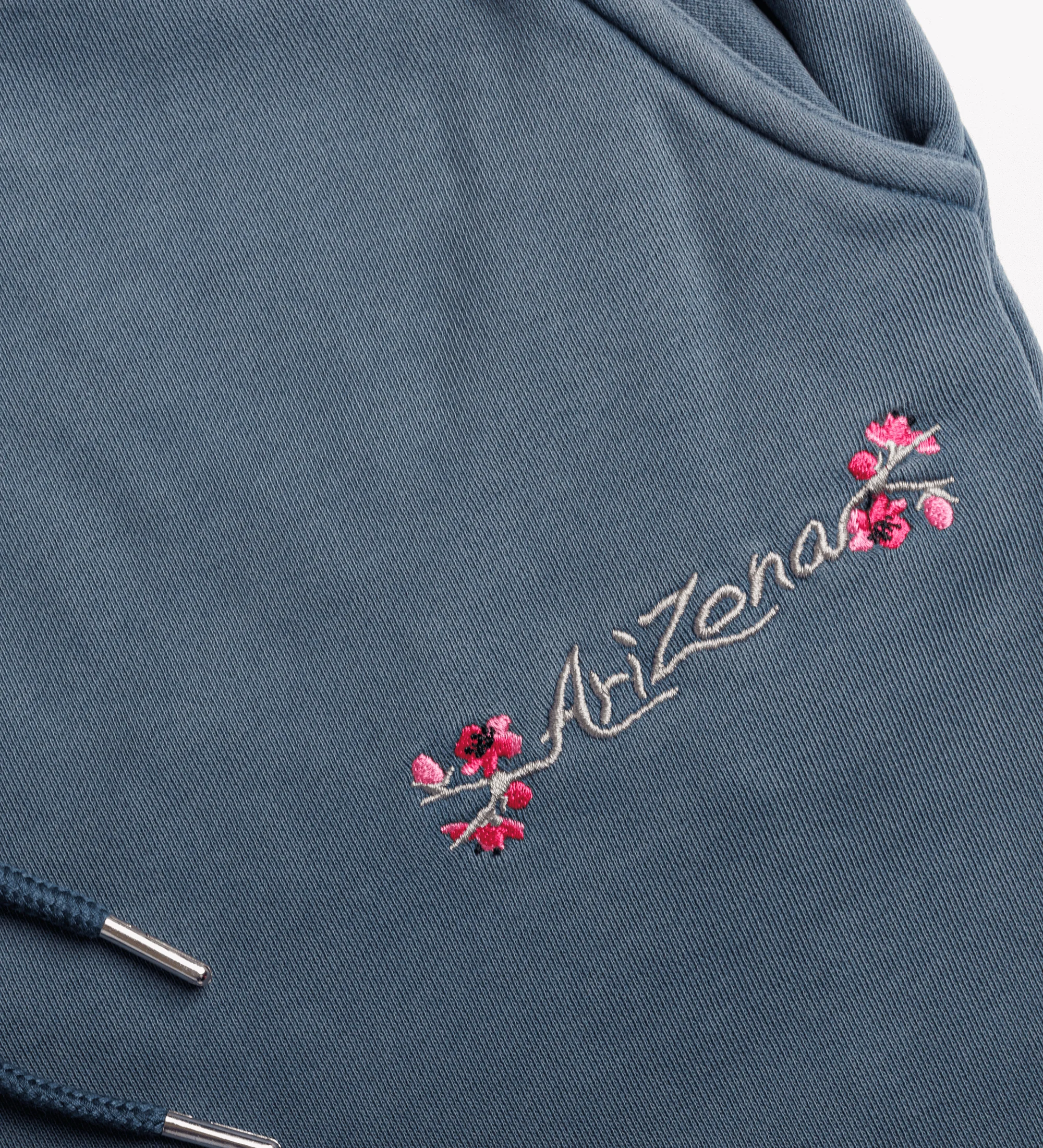 Navy Cherry Blossom-Embroidered Cotton Sweatpants