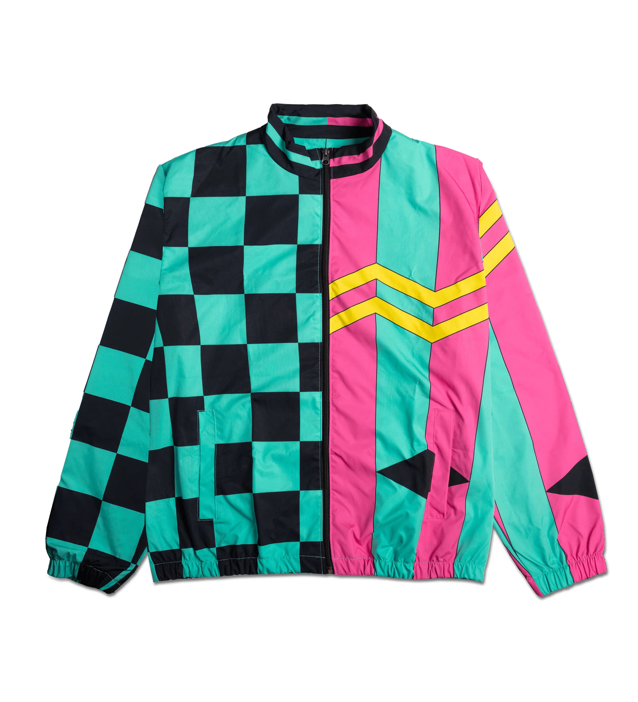 Teal & Pink Checkerboard Zigzag Windbreaker Jacket