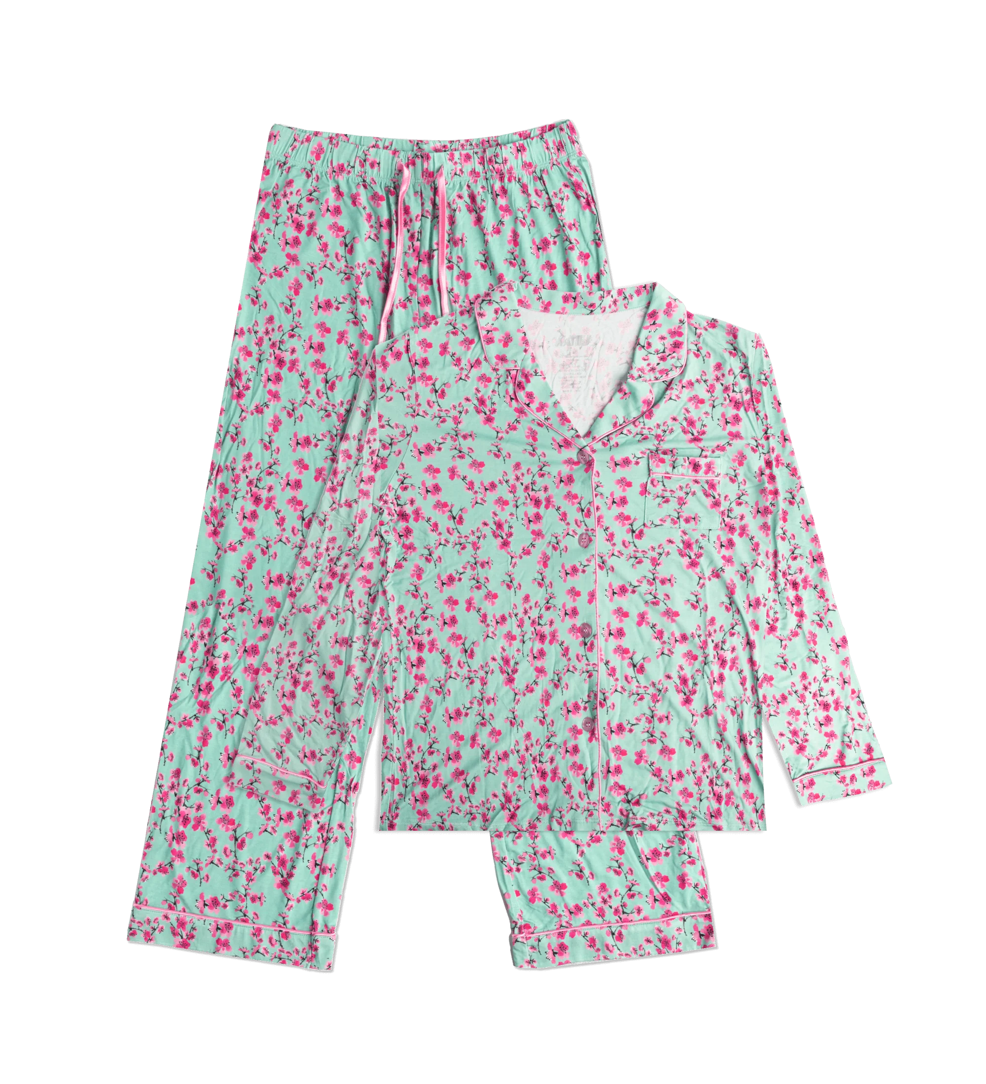 Pink & Teal Cherry Blossom Long-Sleeve Pajamas
