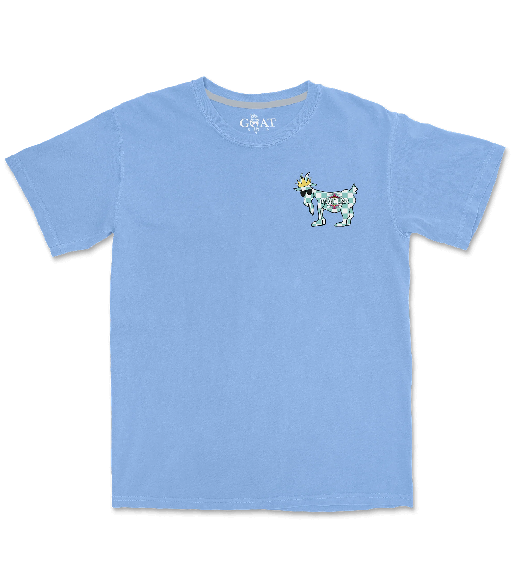 Blue Checkerboard Goat Cotton-Blend T-Shirt