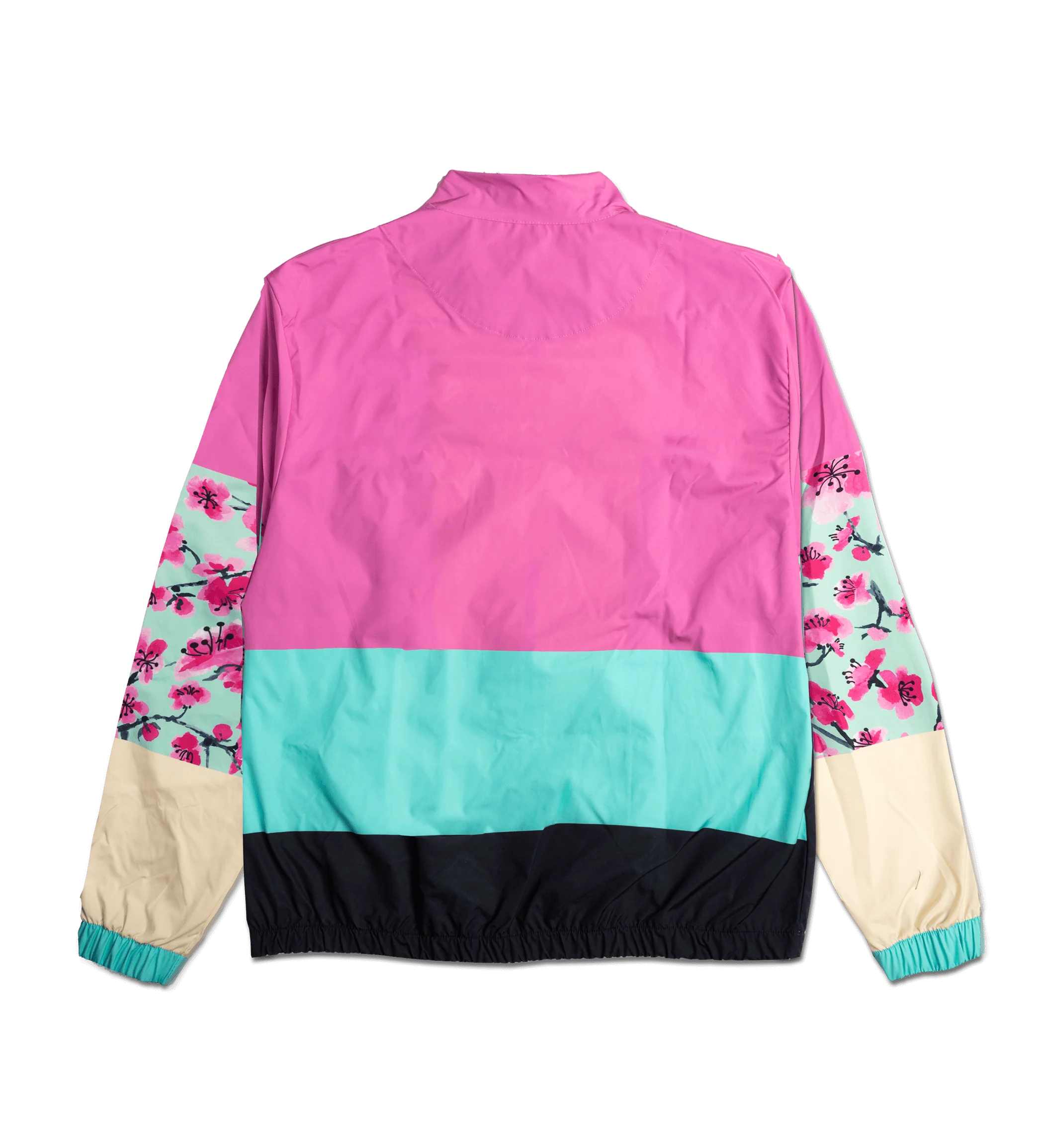 Pink & Black Cherry Blossom Color-Blocked Windbreaker Jacket