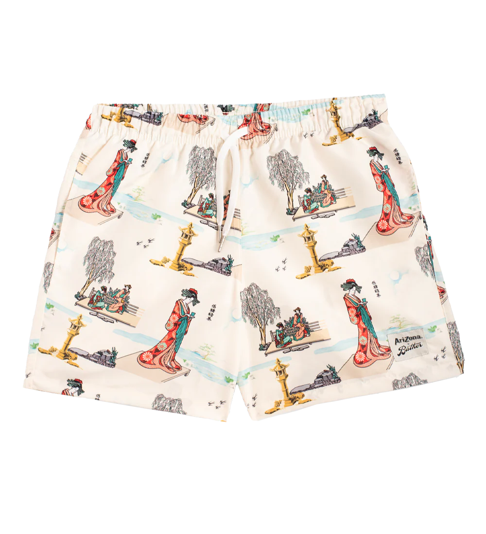 Ivory Japanese-Inspired Swim Trunks