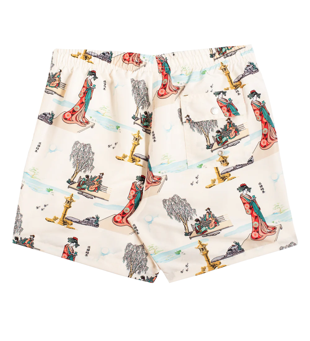 Ivory Japanese-Inspired Swim Trunks