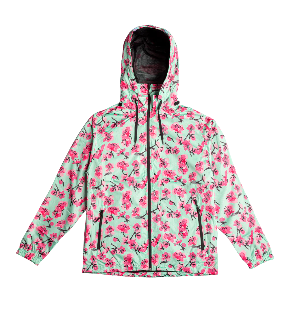 Teal & Pink Cherry Blossom Windbreaker Jacket