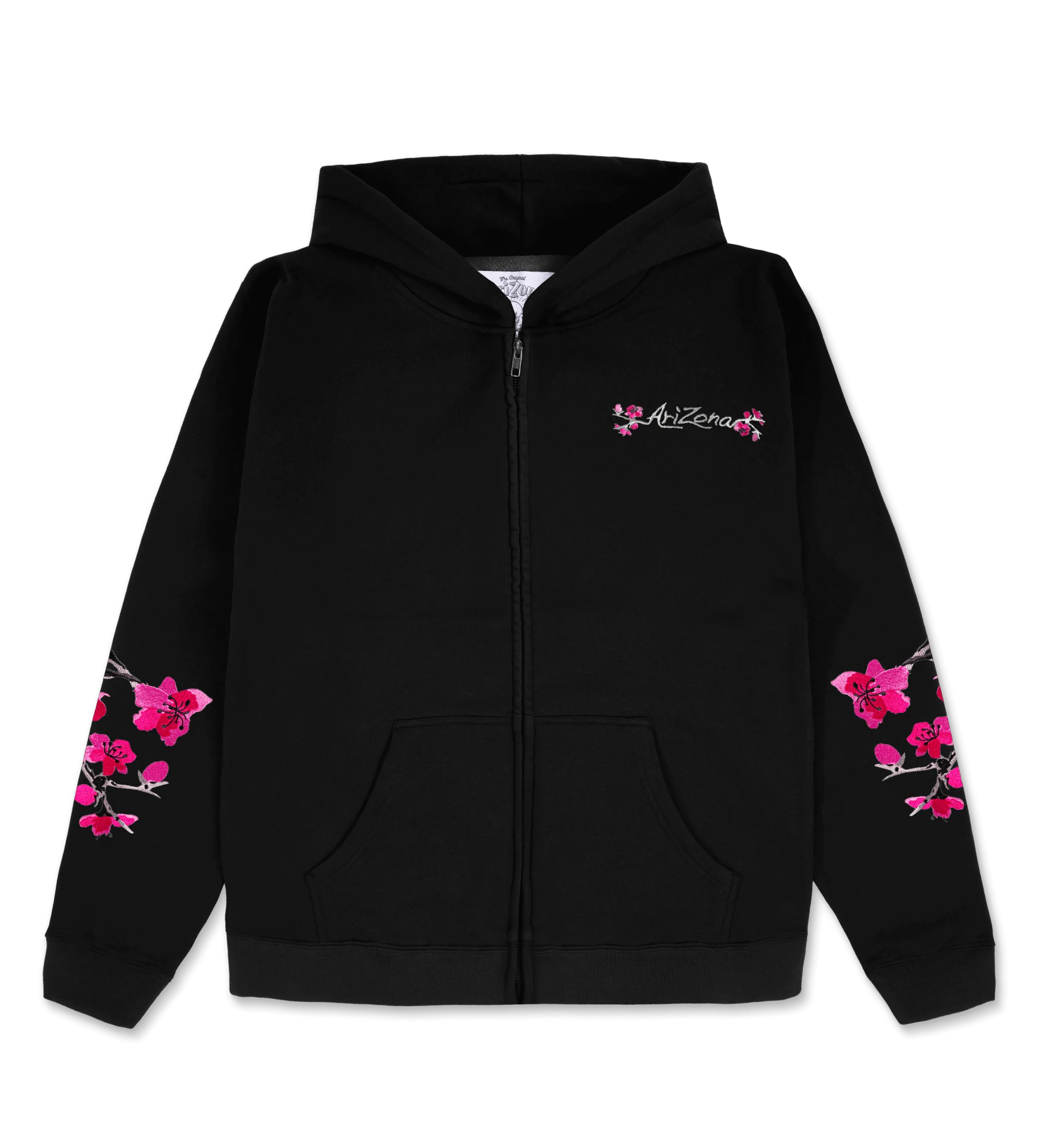 Washed Black Cherry Blossom-Embroidered Cotton Zip Hoodie
