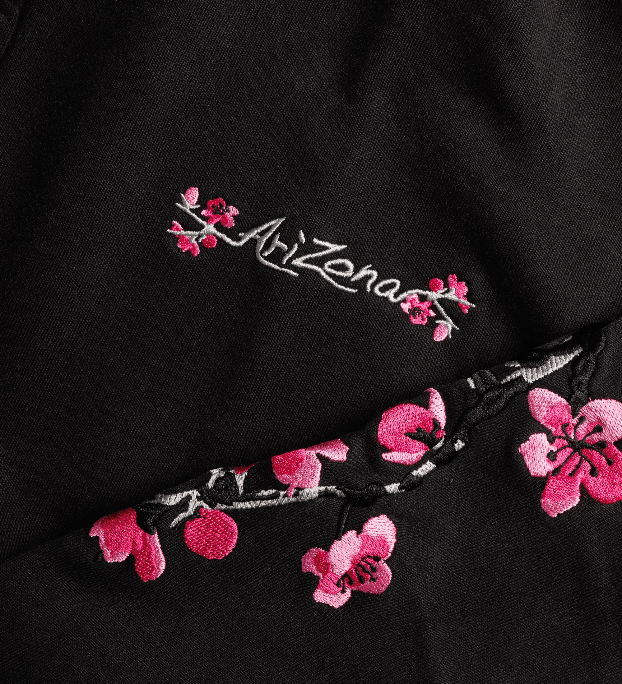 Washed Black Cherry Blossom-Embroidered Cotton Zip Hoodie