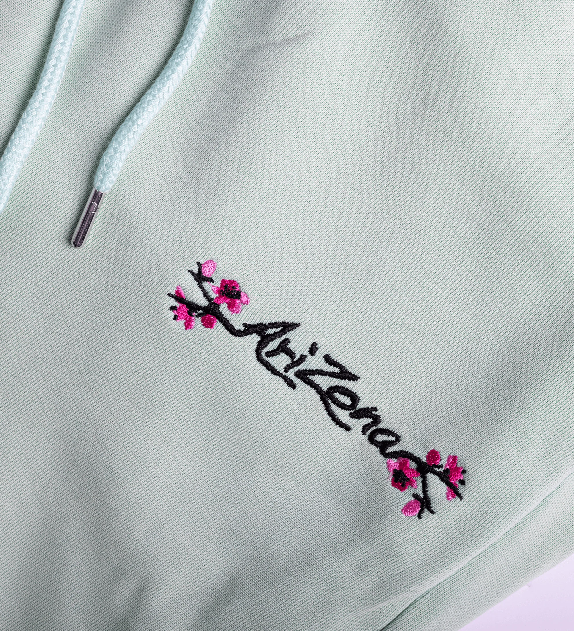 Teal Cherry Blossom-Embroidered Cotton Sweatpants