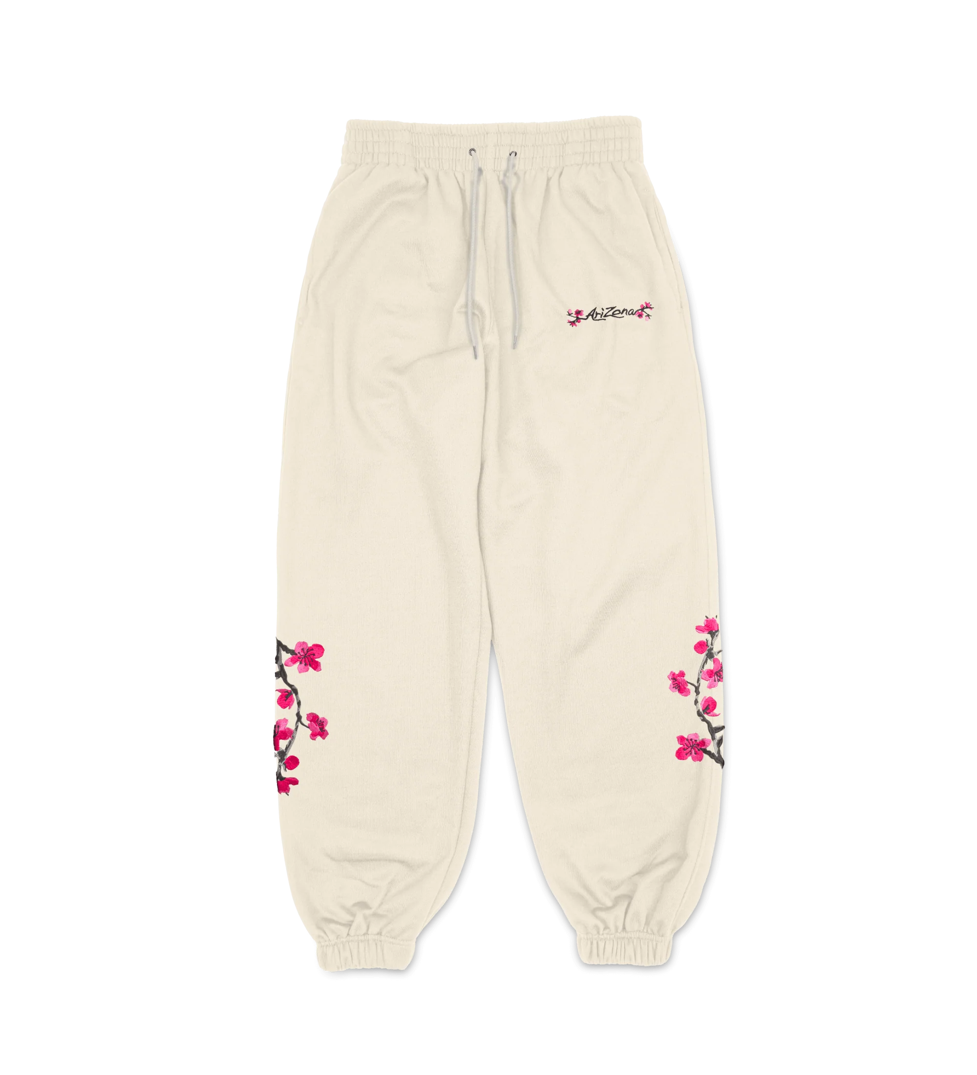 Ivory Cherry Blossom-Embroidered Cotton Sweatpants